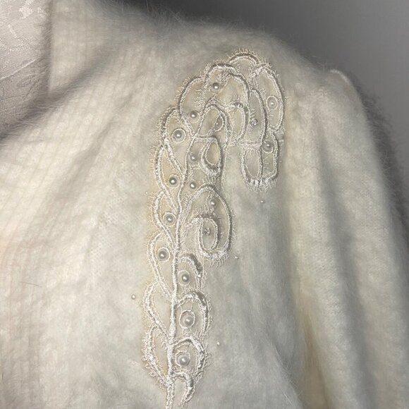 Lee Sands Vintage Womens Jacket One Size White Embellished Cardigan Open Front - Picture 6 of 10